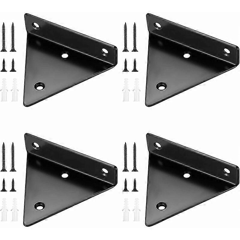 Shelf brackets - 4 Wall brackets - iron - black - 80*100mm - Invisible - triangular - floating - incl. mounting material