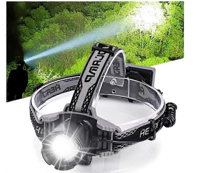 Rechargeable Headlamp,4 Kind Modes, Zoom, Waterproof Head Lamp, Red Blue Warning Hardhat Headlamp for Camping Running Hunting(Black)