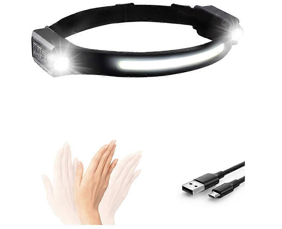 LED Head Torch Rechargeable, 1200LM LED Headband Torch, 2 Spot Light, 12 Hours Runtime 5 Lighting Modes, Lightweight Headlight with Motion Sensor, IPX