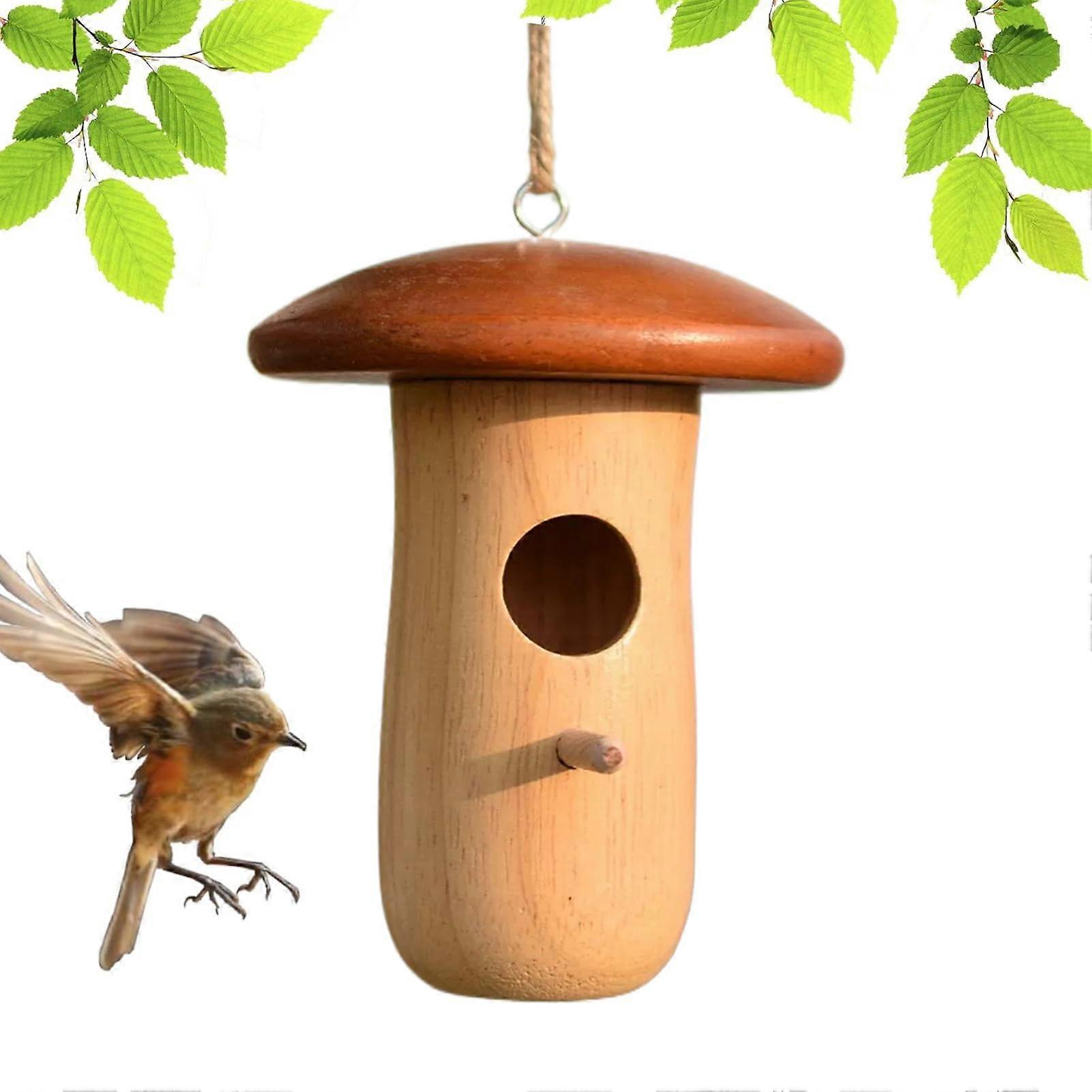 KolibriNistkasten hummingbird nesting box bird nesting station wooden mushroom house for garden tree balcony terrace brown