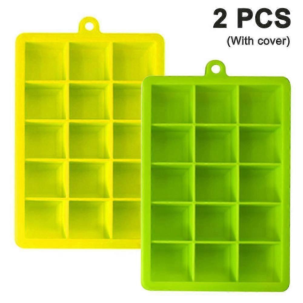 2pcs Ice Cube Mold,silicone With Lid,space-saving And Stackable,remove