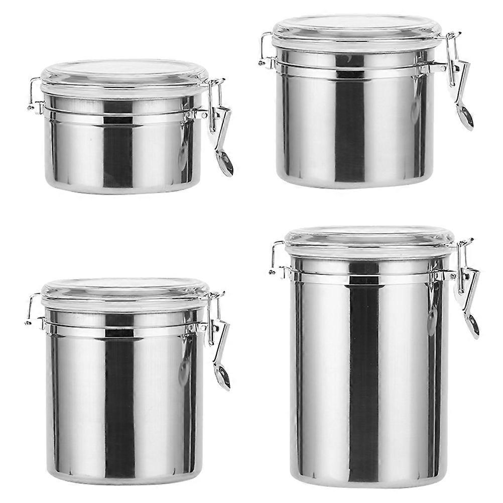 Kitchen Supplies Food Container Silver Round Simple Design Home Use 4Pcs