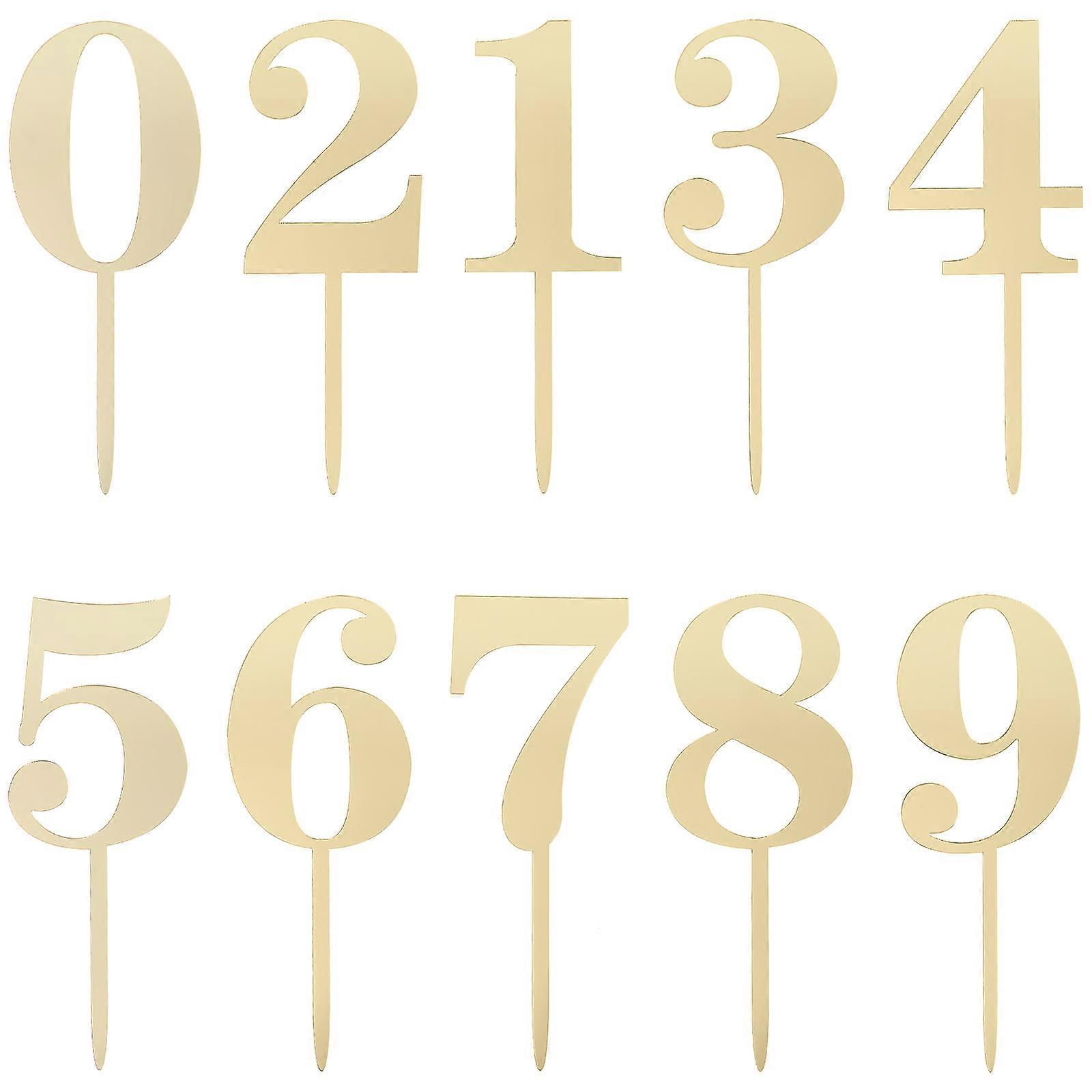 20 Pcs Gold Acrylic Number Cake Toppers Decorative Props for Birthday Anniversary Graduation Cupcake Decoration