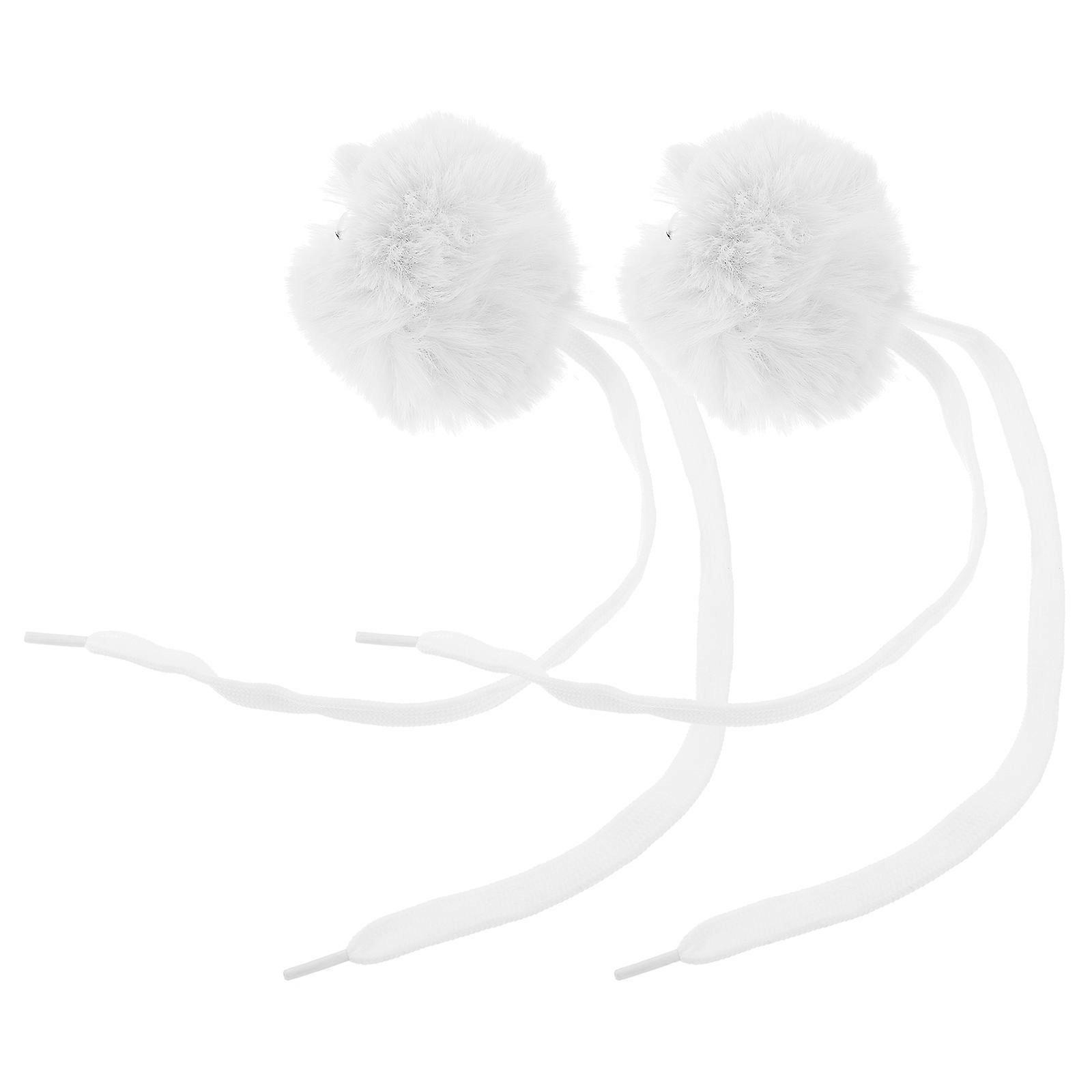 Ice Skates Pompom Ball Roller Skate Decorative Accessories White 8x8cm Fuzzy Balls Bell Sound 2Pcs