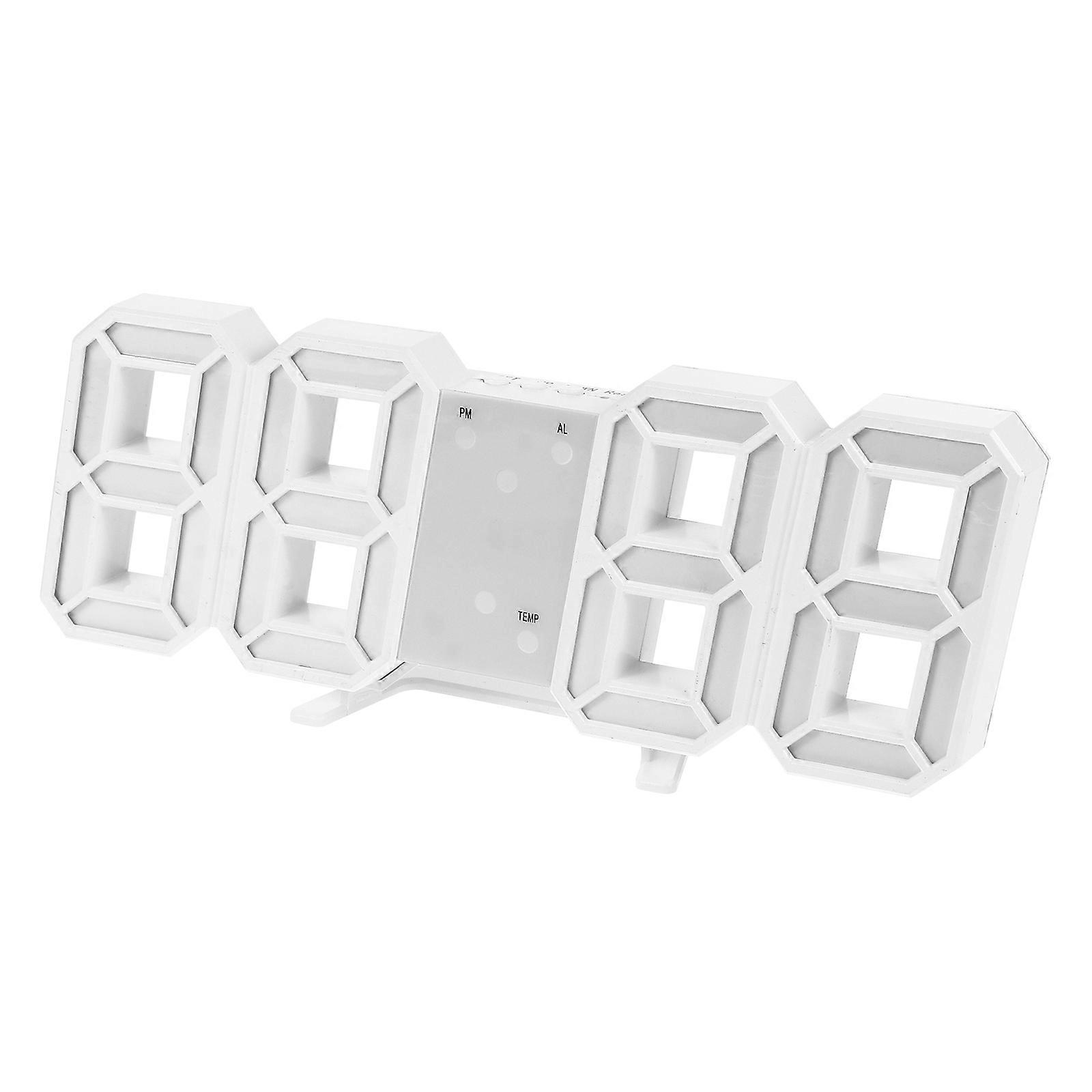 White 3D Clock with Temperature Display and Night Light Function for Home Decoration Plastic