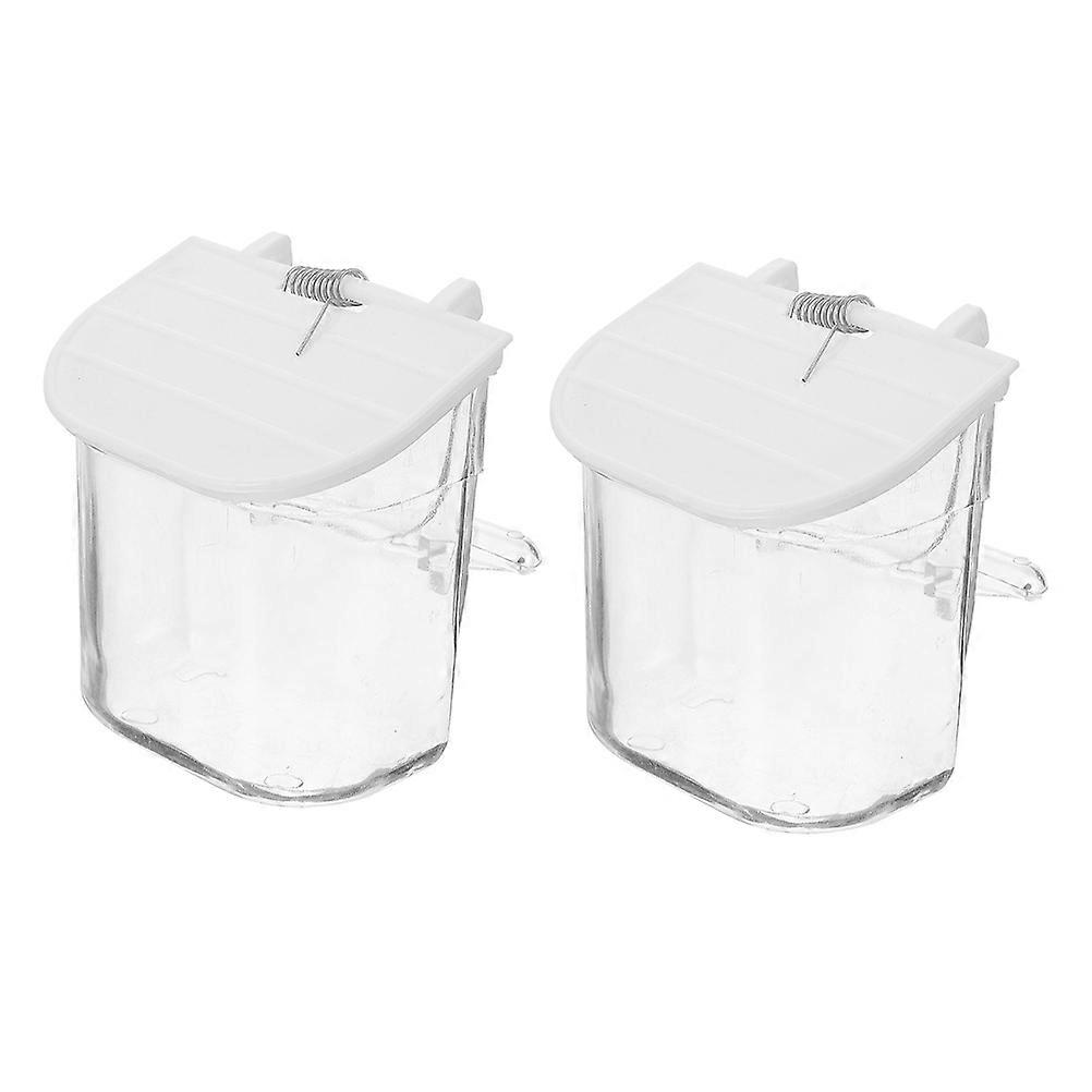Bird Cage Food Dish Parrots Pigeons Finches Easy To Clean Spring Hanging Dual Functionality 2Set