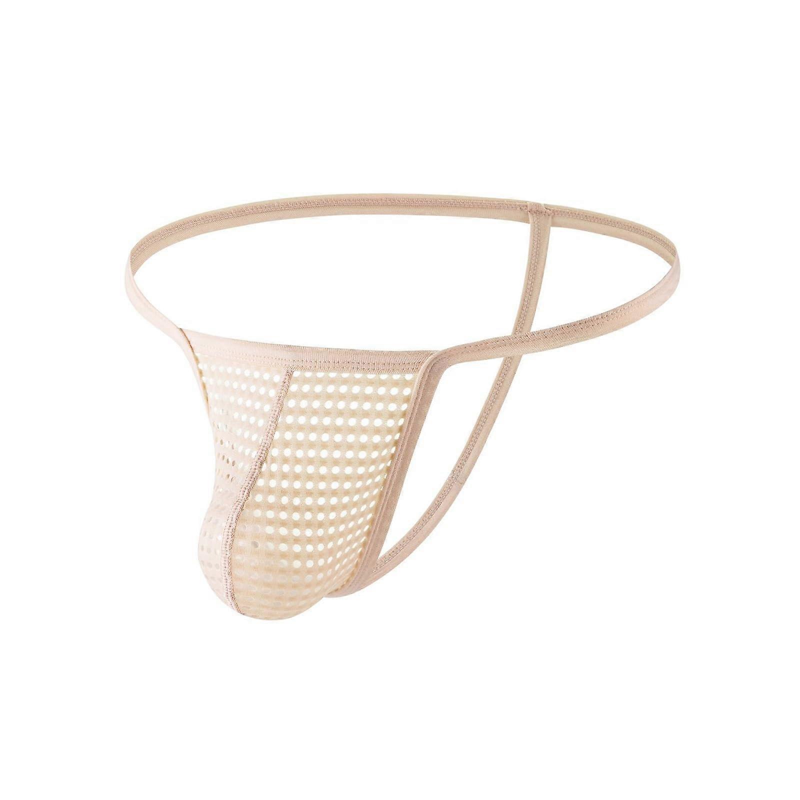 Herren Netz String Tanga Mesh See-Through Pouch Bulge Enhancing Breathable Soft Underwear Beige XL Men's Erotic Tanga