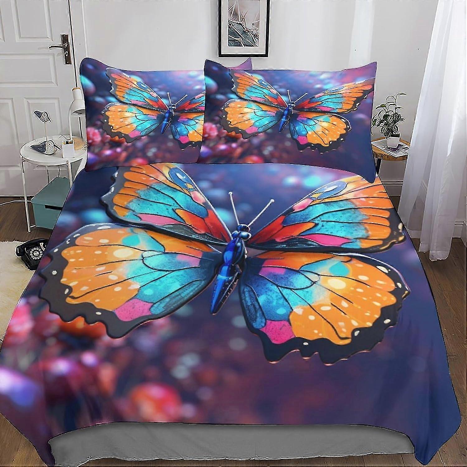 Colorful Flower Butterfly Bedding Set Duvet Cover Soft Microfiber Hidden Zipper 3D Print Design for Kids Teens Adults 3 Piece
