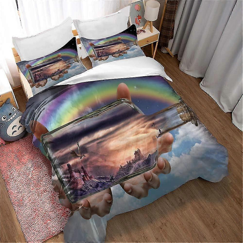 Chic Rainbow Bedding Set Digital Print Realistic Comforter Cover Shams Zipper Ultra Soft Microfiber Bedspread