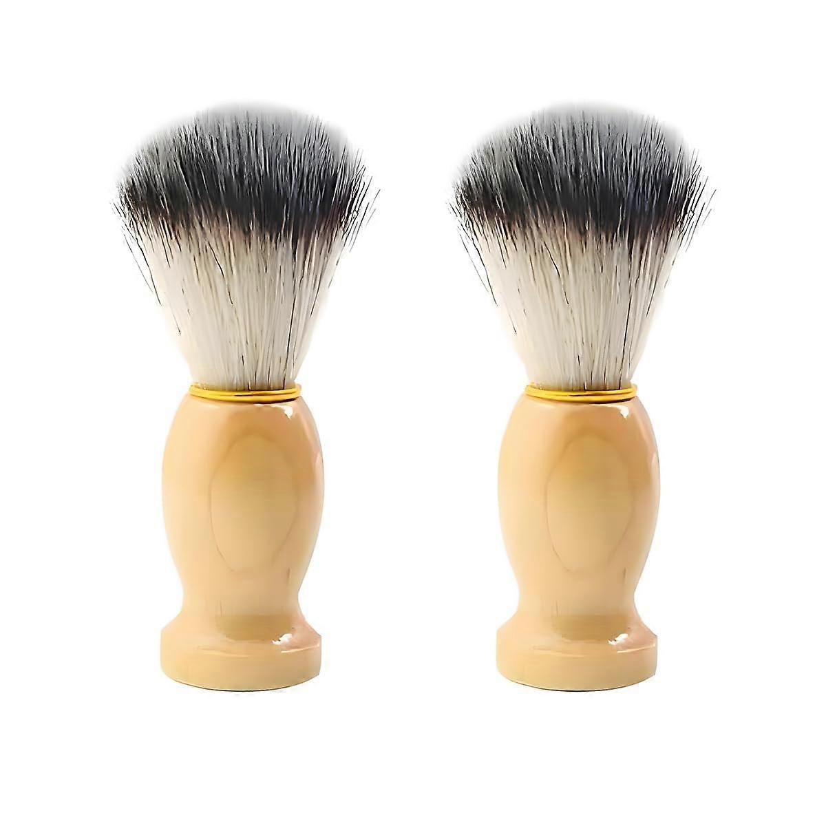 2 Pack Wooden Handle Shaving Brushes for Men Wet Shave Beard Grooming Barber Salon