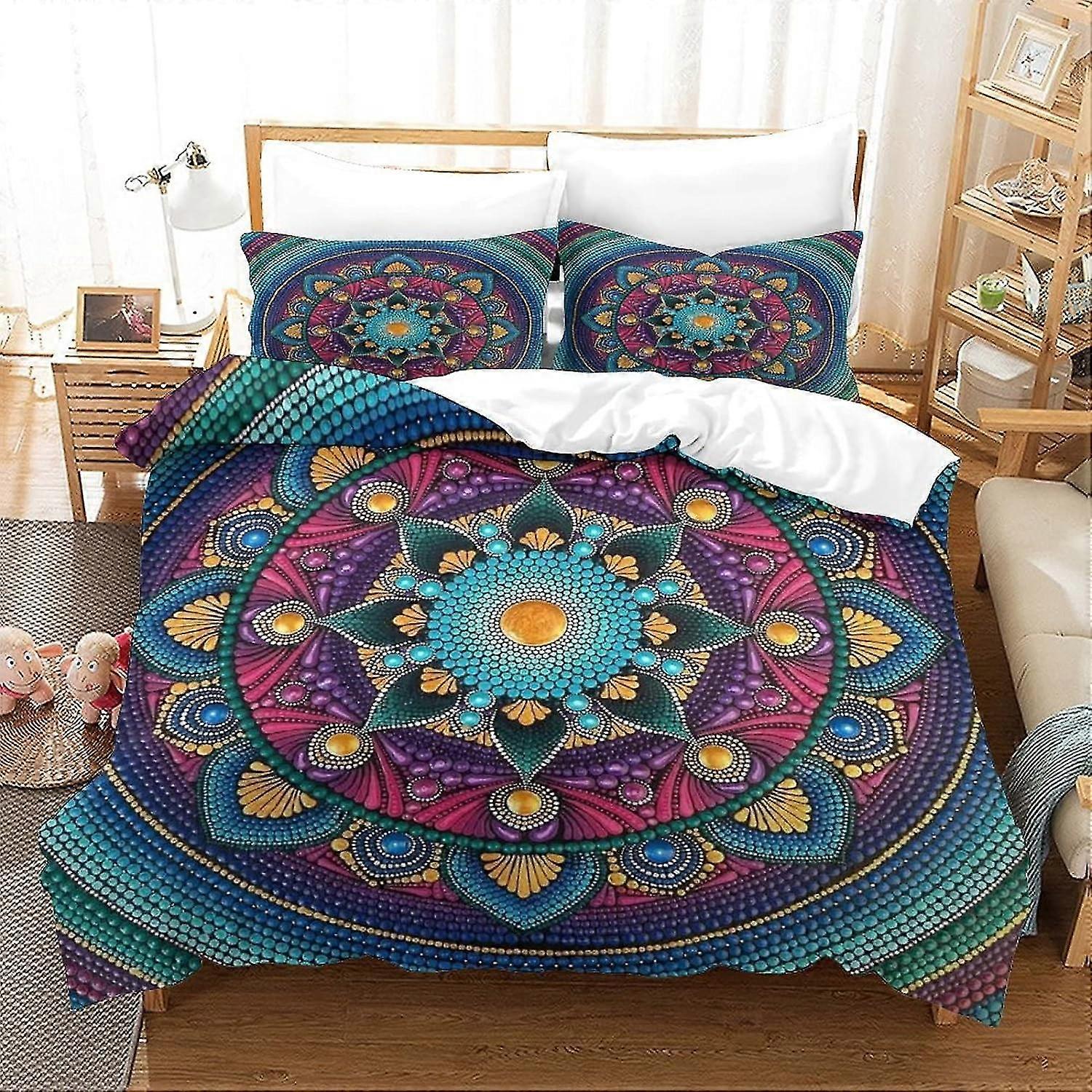 Bohemian Mandala Duvet Cover Set Bedding Quilt with Colorful Design Soft Microfiber Xmas Bedding Sets with Zipper 3PCs Set