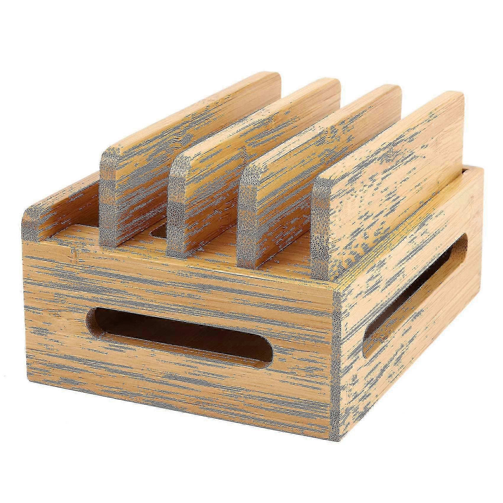 Bamboo Wood Multi-device Charging Station Organizer for Mobile Phones and Office