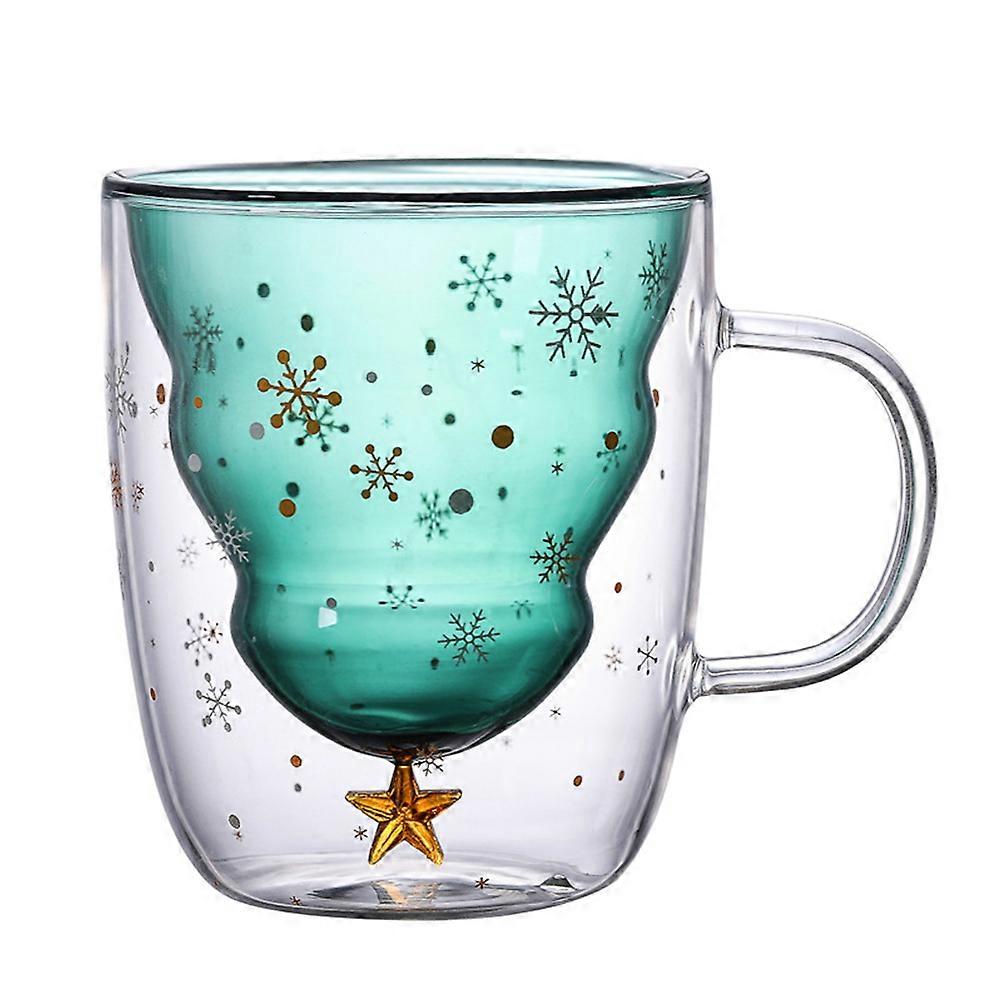 Hot Chocolate Cups Glass Double Layer Christmas Tree Shape 1Set For Home Use Clear Coffee Mug