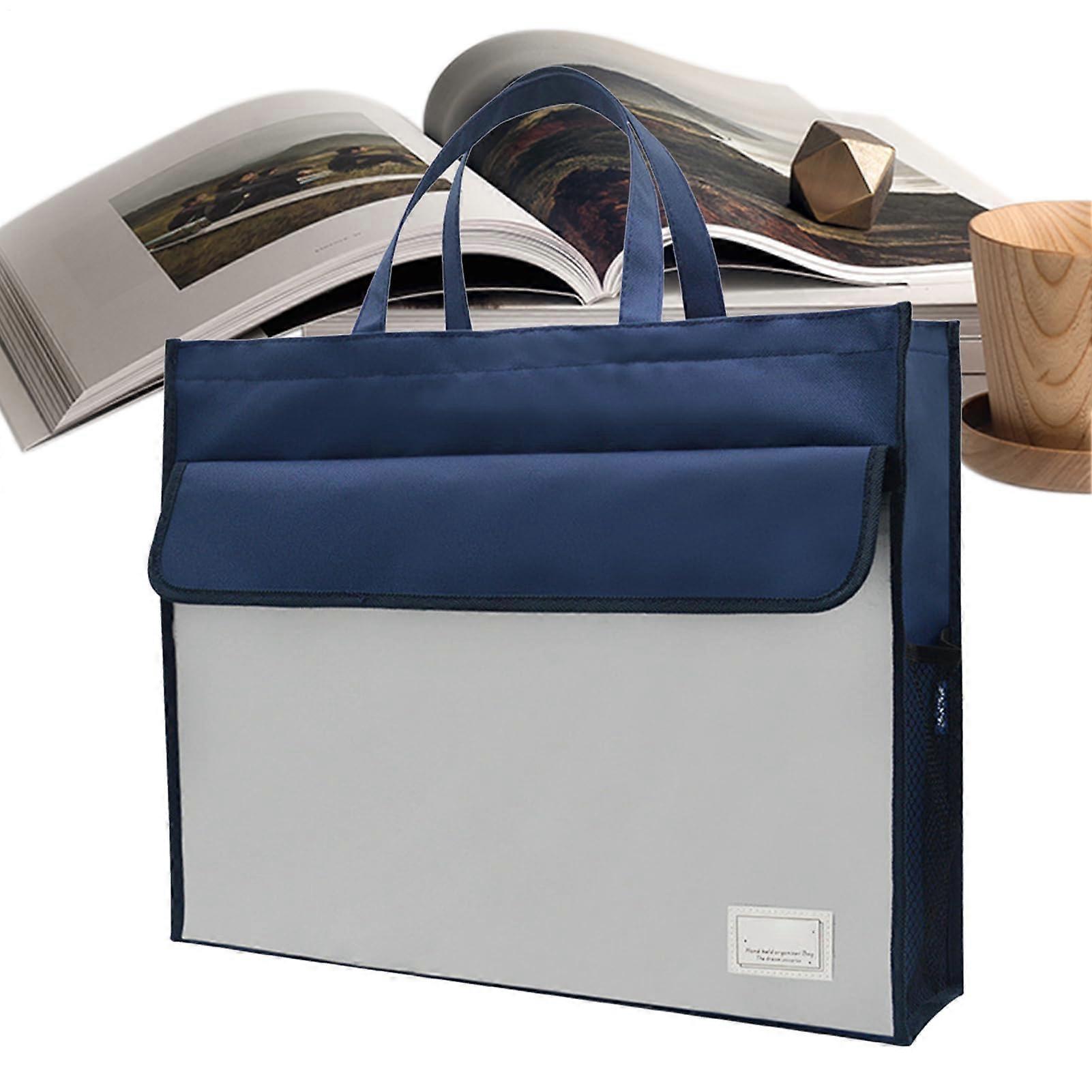 Document bag with handle, A3 document storage pouch Storage organizer for filing, large capacity holder for notebooks, pens, tickets, sapphire.