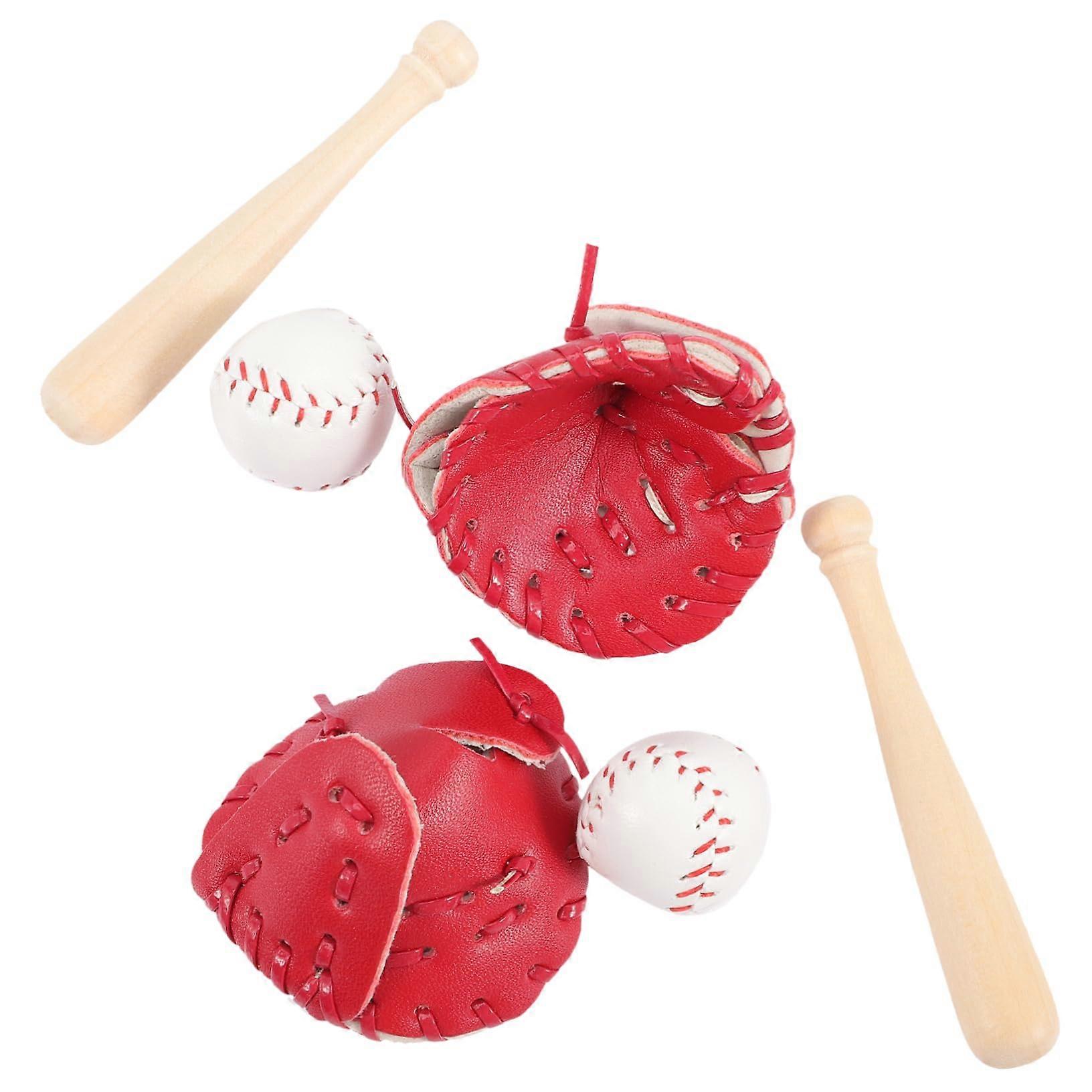 mini baseball catcher red wooden