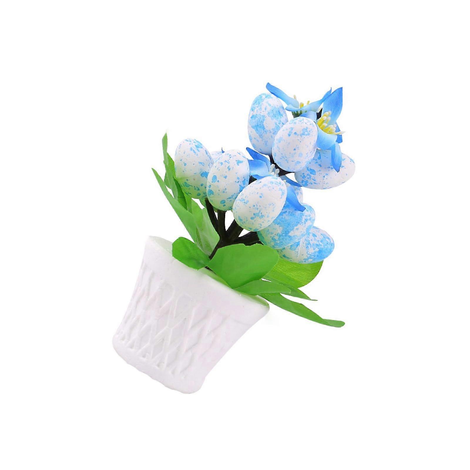Realistic Easter Eggs Tree Flower Planter Potted Plant Table Decor Centerpieces for Dining Table or Workspace Blue