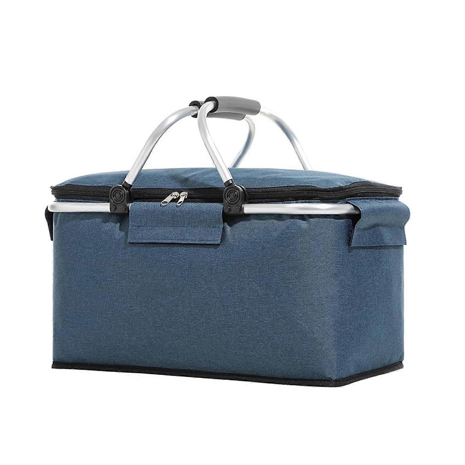 18L Insulated Picnic Basket, Portable Foldable Picnic Basket, for Grocery Shopping, Travel, Beach (Blue)