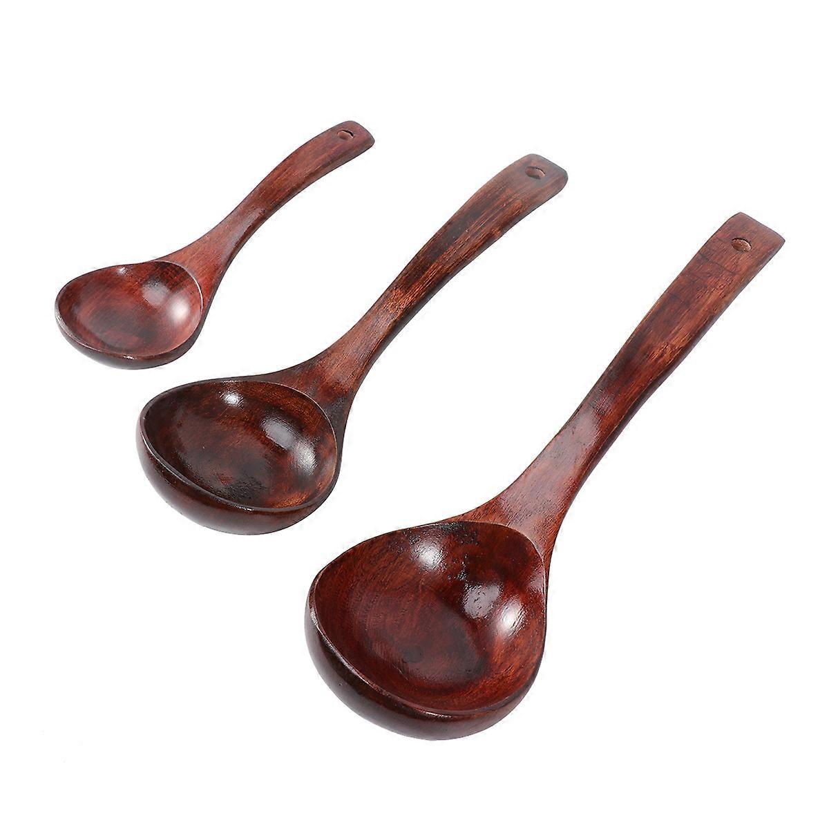 Langt håndtak Suppe Øse Treskjeer For Matlaging Og Servering Suppe Familiebruk 28 cm Håndlaget Polert 3 Stk