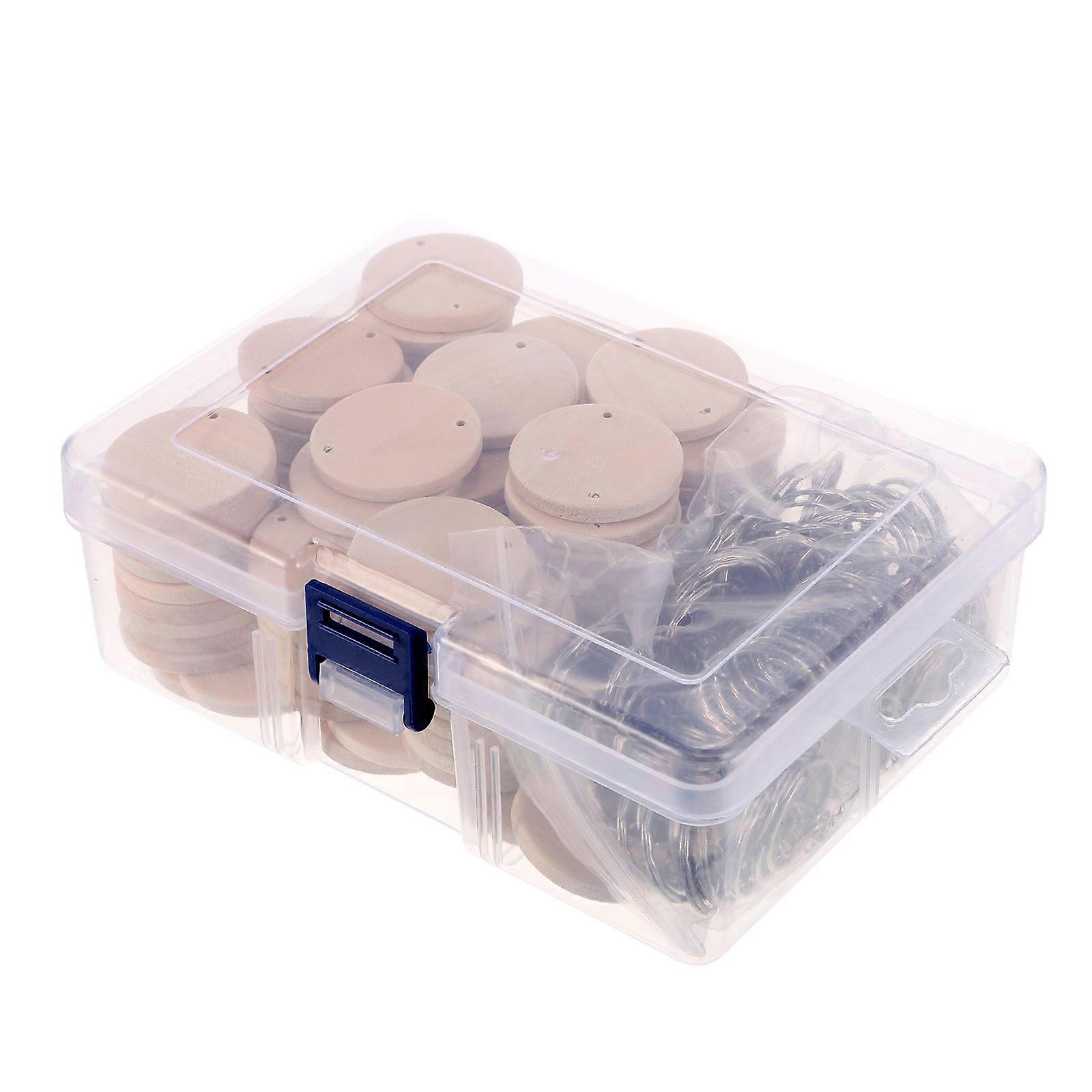 100Pcs Natural Wooden Slices and 100pcs Keychain for Durable DIY Wood Discs Projects
