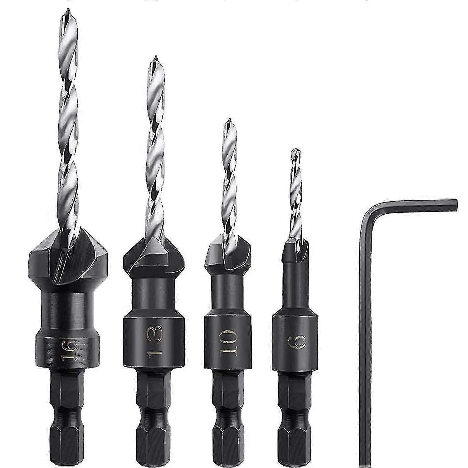 4-Piece Hex Countersink Drill Bit Set with Mini Wrench for Precision Work
