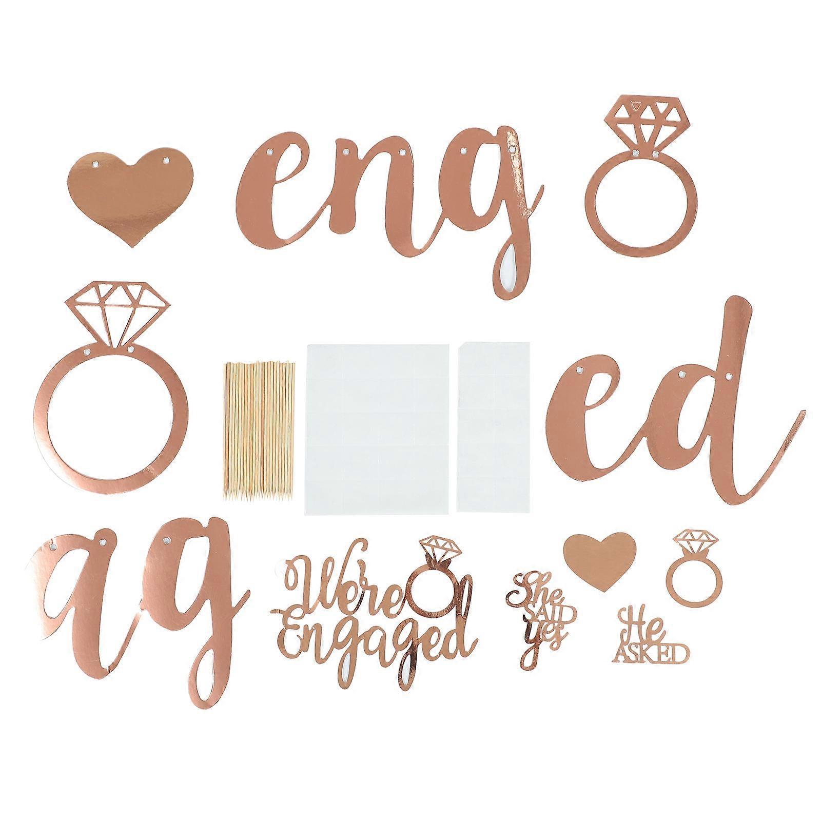 2 Sets Engaged Pulling Banners Party Paper Cake Inserts