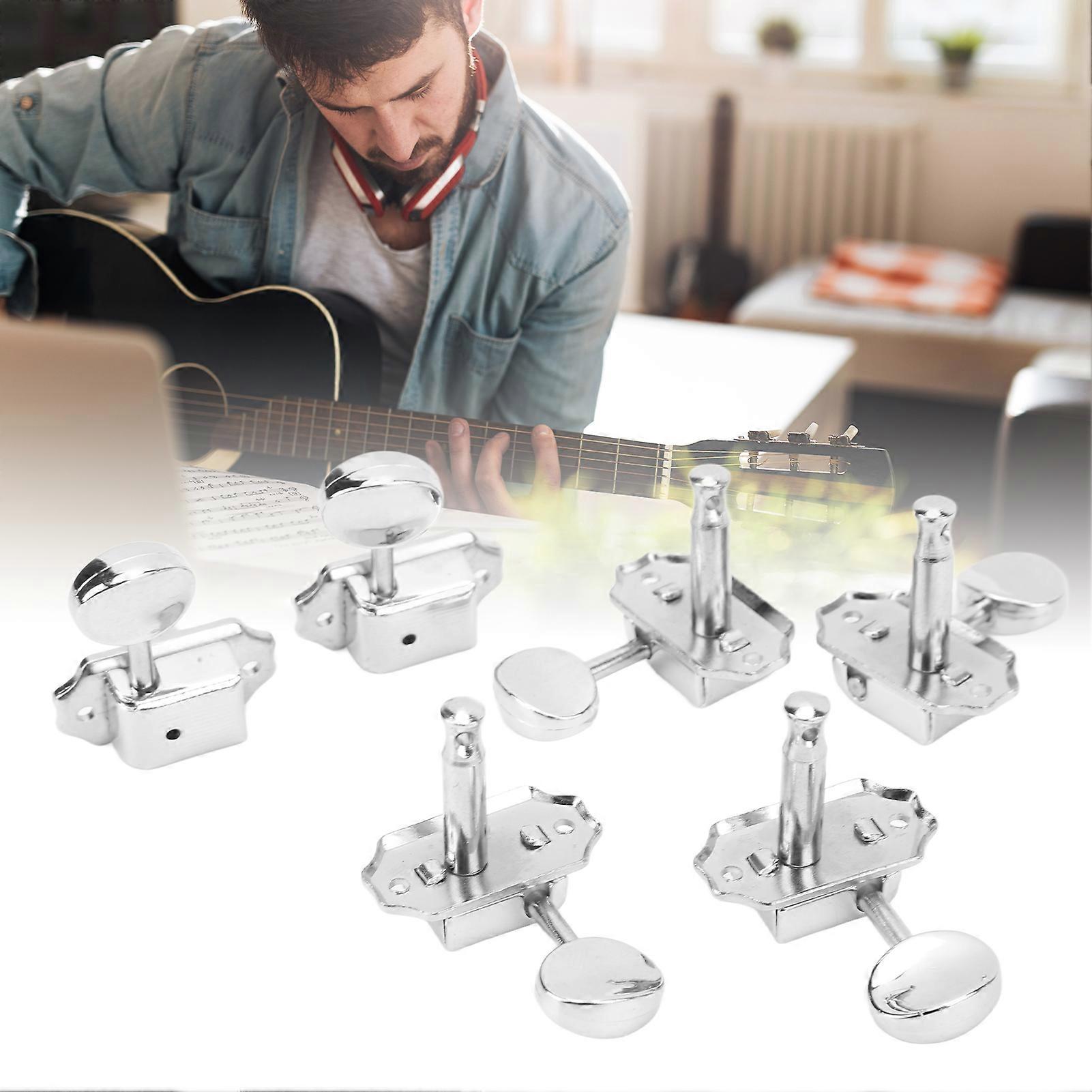 6Pcs String Tuning Key Oval Retro 1:15 Gear Ratio Semi Closed Guitar Tuning Keys Silver 3L3R 