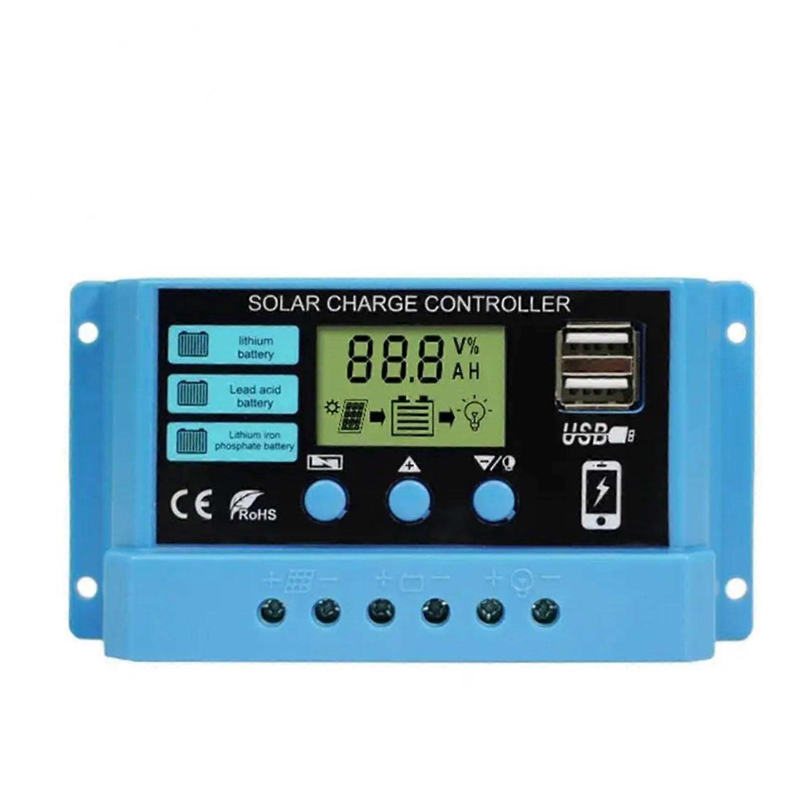 10A 20A 30A 12V 24V MPPT Solar Charge Controller 50VDC PV Controller Colorful Screen Solar Panel (10 A) 10 A Blue