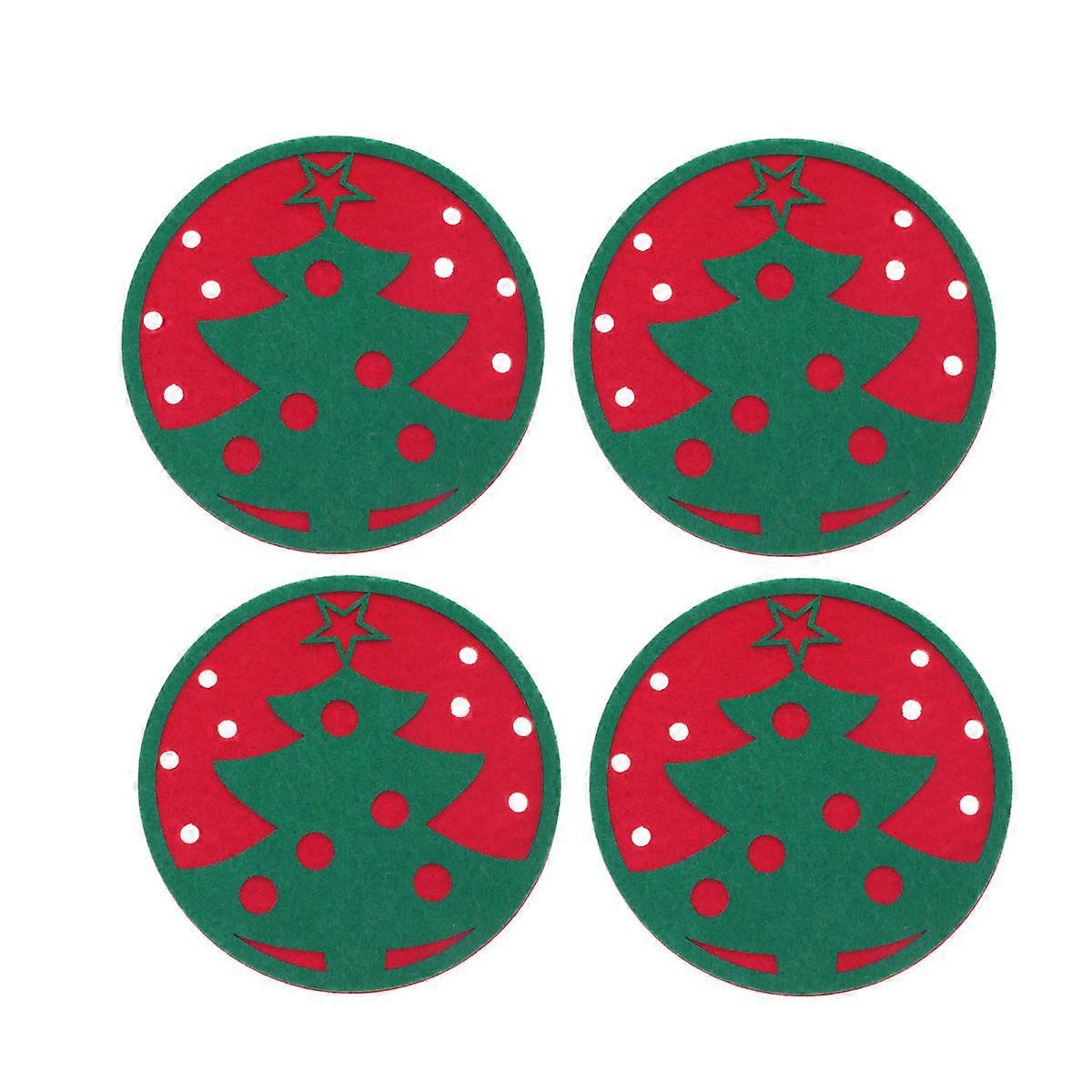 Holiday Felt Coaster Christmas Tree Shape Home Use Green 4Pcs