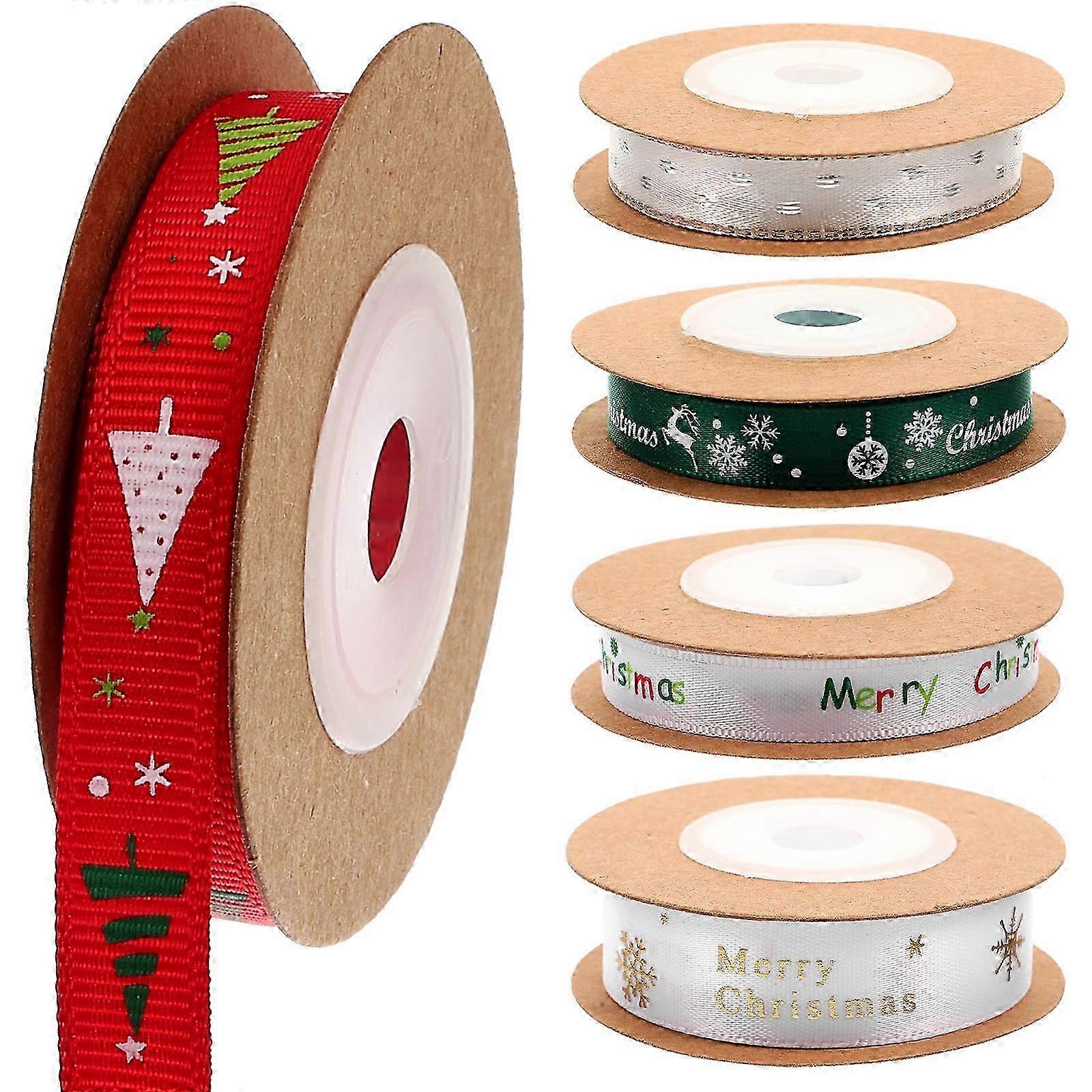 5 Rolls Stocking Stuffers Gift Wrap Ribbon Snowflake Theme Ribbon Merry Chsitmas Ribbon Gift Box Ribbon