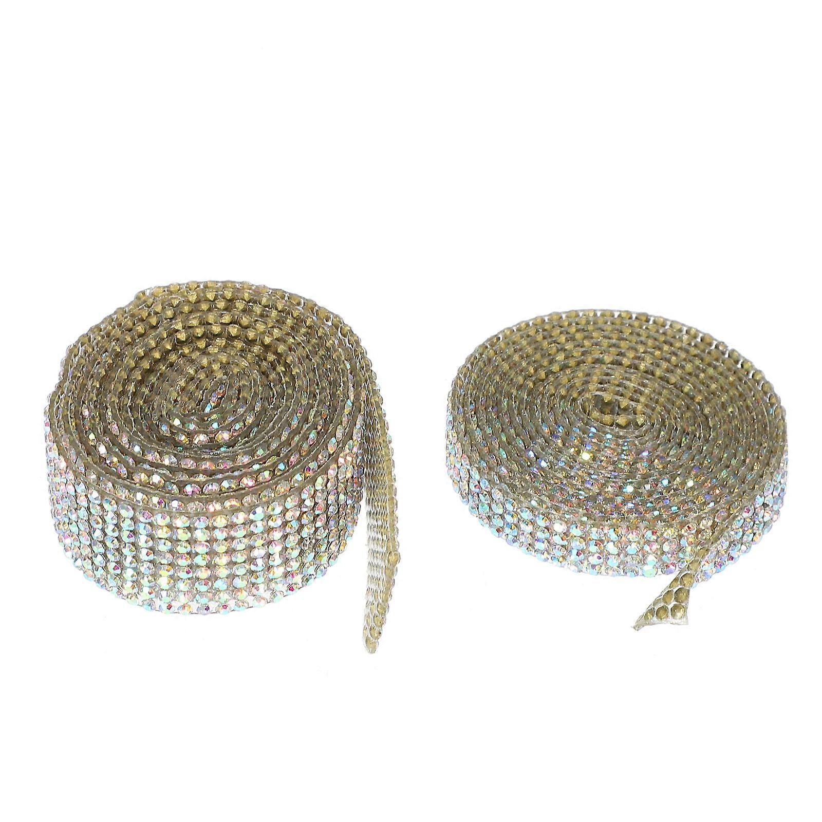 Self-Adhesive Rhinestone Ribbon Strips 2 Rolls Rectangular Strips Perfect For DIY Enthusiasts High Temperature Resistance Functional Supply