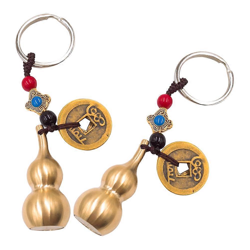 Brass Keychain for Decor with Gourd Pendant Attracting Wealth and Prosperity Multi 2pcs