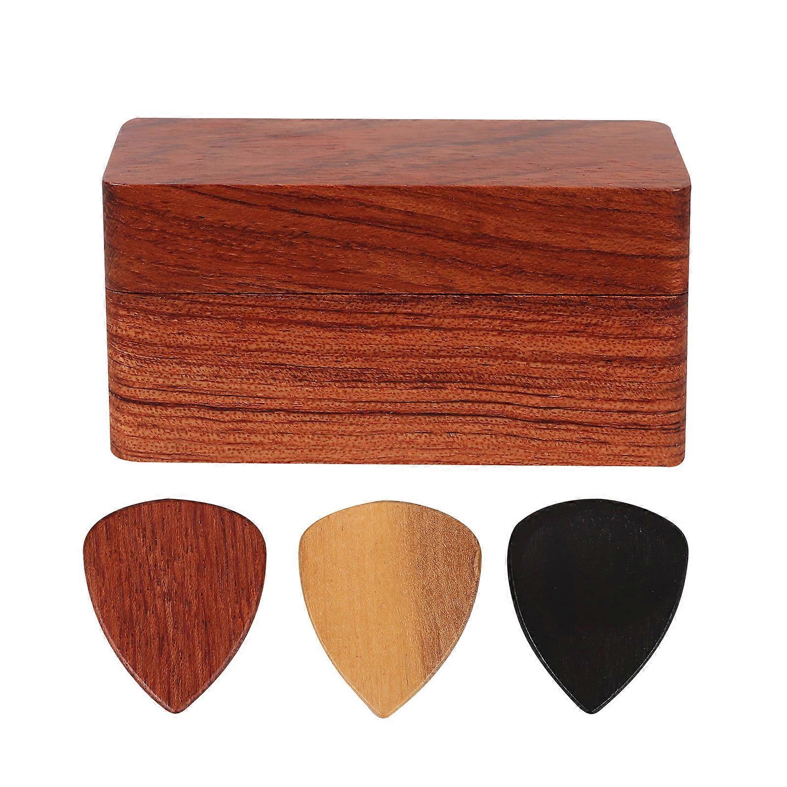Wooden Guitar Pick Storage Box in Hawaii Design for Travel Use Light Brown