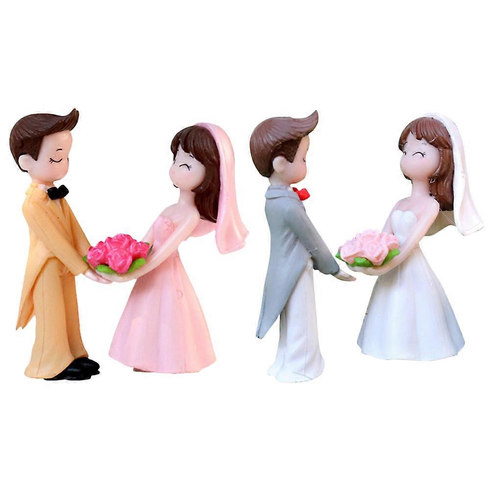 2 Pairs of Romantic Wedding Couple Figurines Bride and Groom Statues for Cake Decoration
