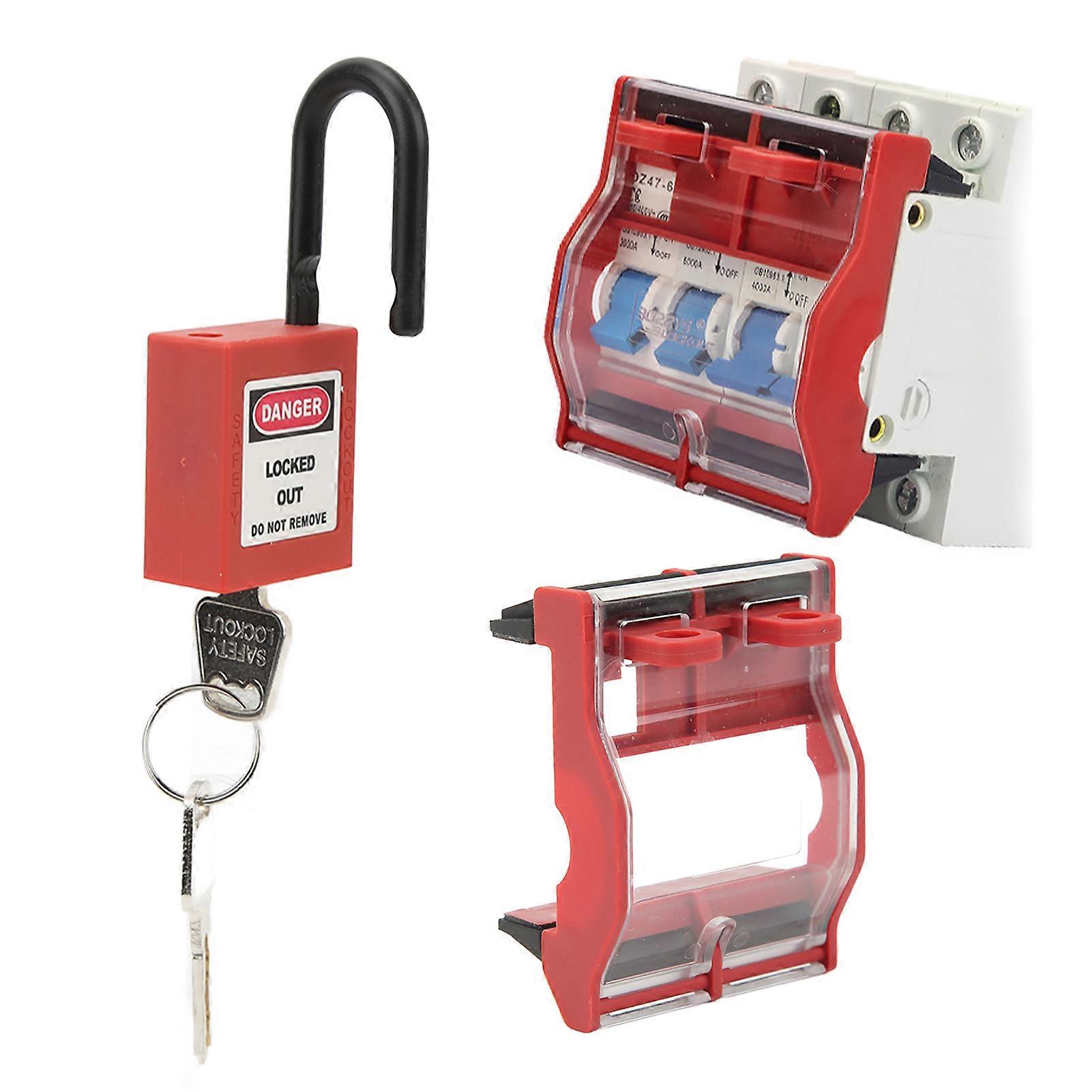 3P Circuit Breaker Protective Box and Padlock Set Transparent Distribution Protection Box Lockout Lock with Keys 