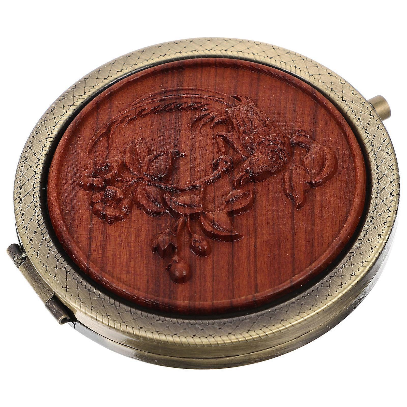 Retro Folding Makeup Mirror with Vintage Carved Design, Portable Compact Cosmetic Accessory