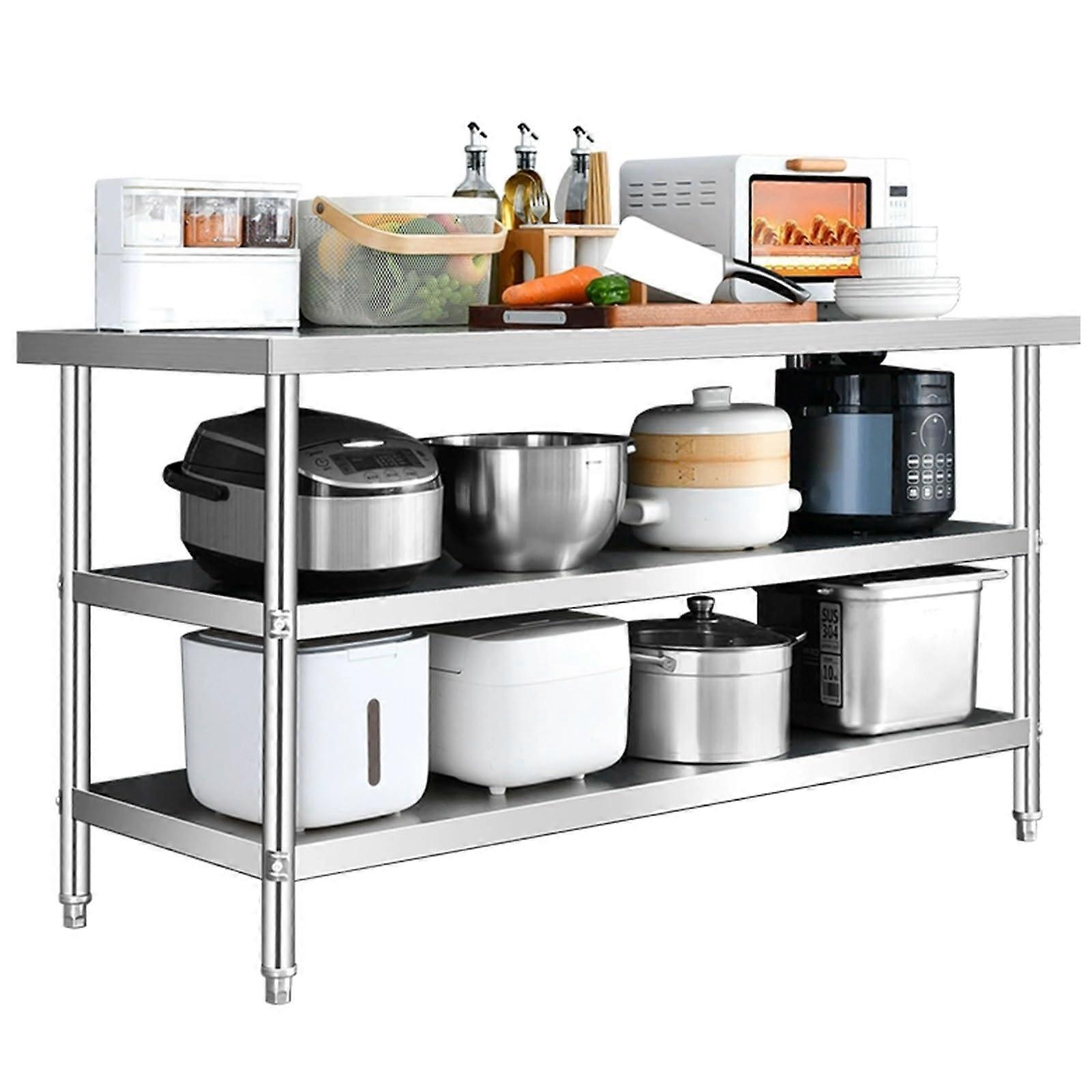 Commercial Sturdy Metal Table, Multifunctional Open Storage Shelf 90*50*80cm