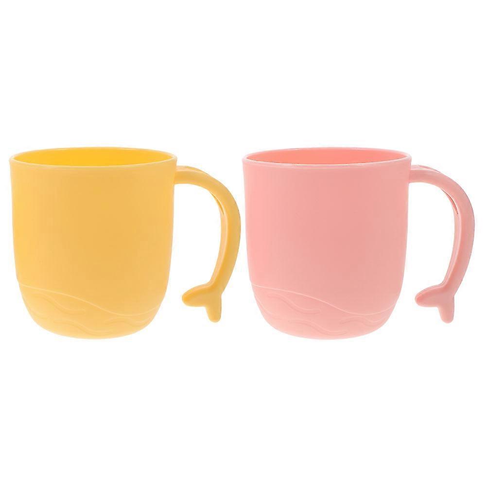 Cute Dolphin Tail Handle Toothbrush Cups for Outdoor Use Lightweight Portable Assorted Color PP 2Pcs