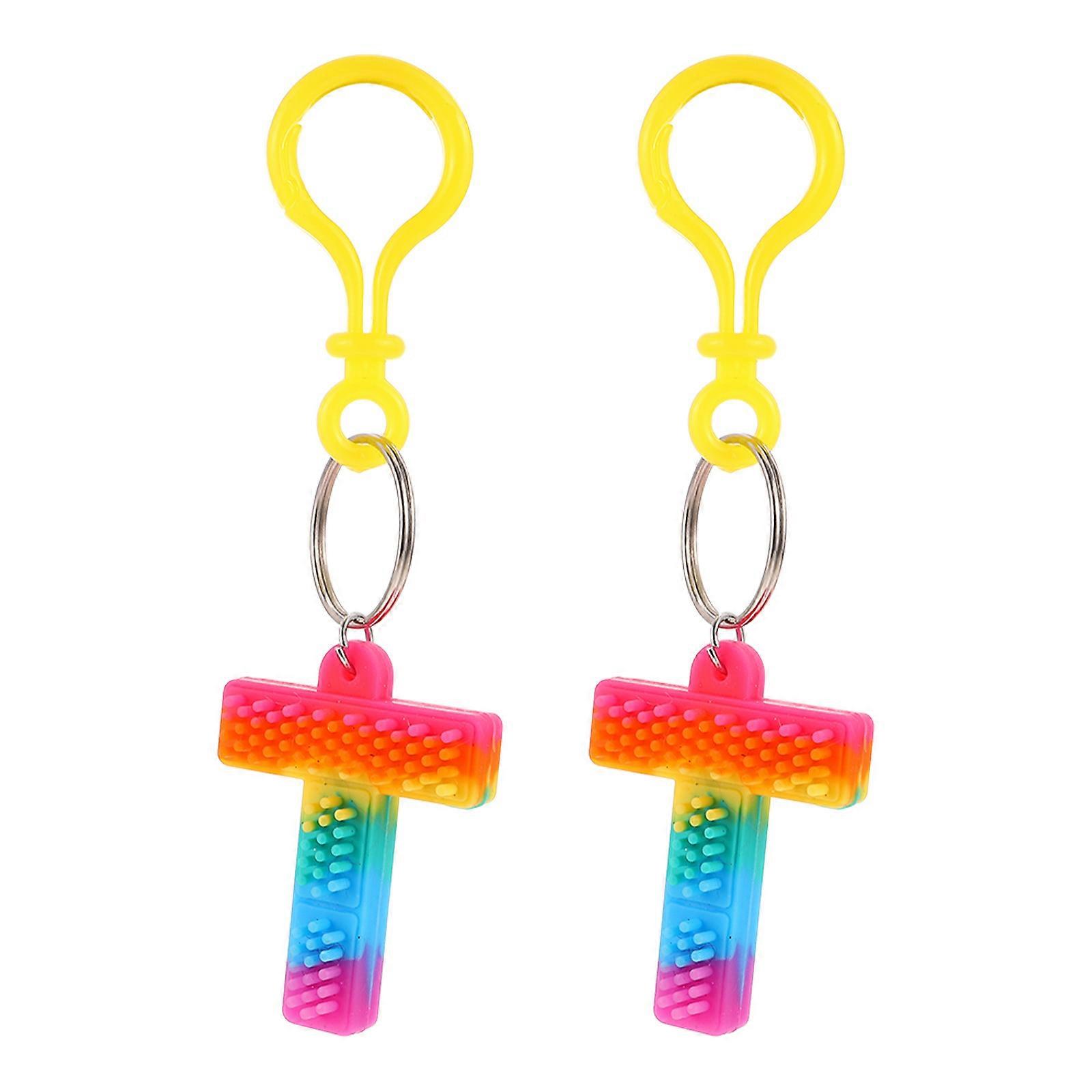 Alphabet Themed Key Ornaments for Bag Car Decorations 2Pcs Multi Color Flexible Glue 0.5x2.5cm