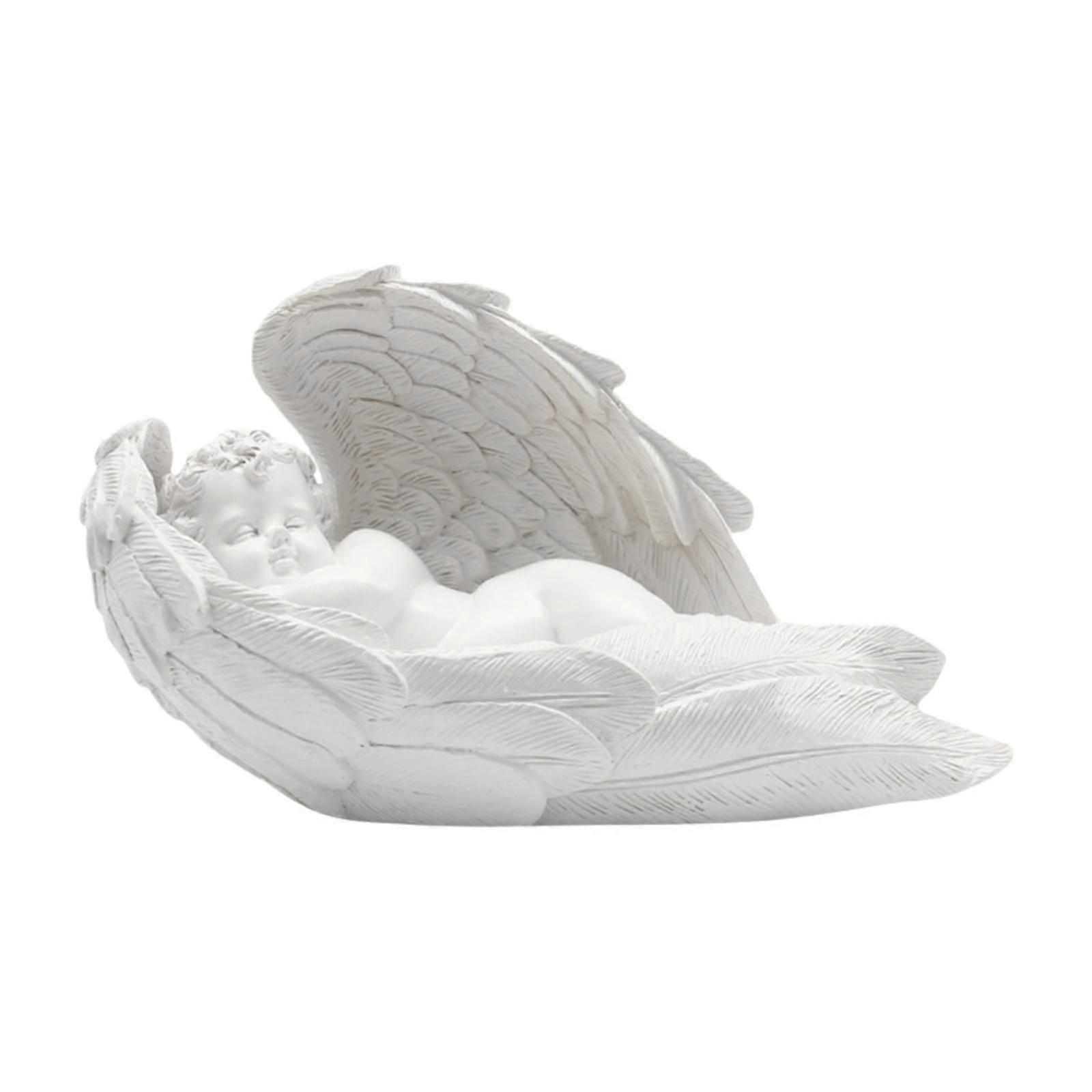 Resin Figurine White Sleeping Angel Statue for Living Room Desktop Bookshelf