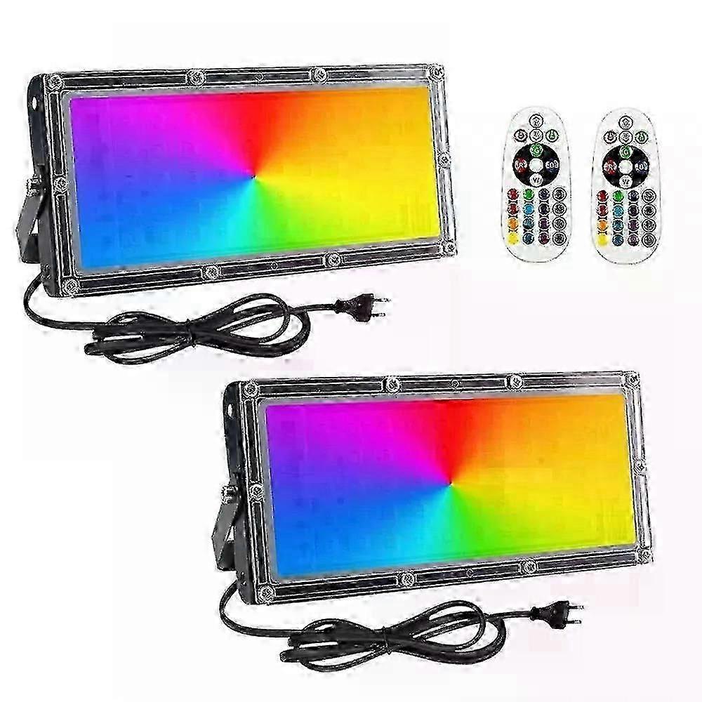 2Stk 50W LED Fluter Auen Strahler RGB Mits Fernbedienung Scheinwerfer Flutlicht