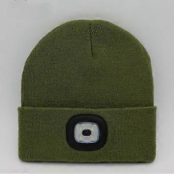 LED Wintermuts Heren Wintermuts LED Muts 4 LED Koplamp Kap LED Koplamp Winter Gebreide Muts LegerGroen