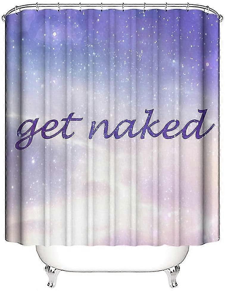 星空グラデーションテーマバスルームの装飾シャワーカーテン紫のアートフォントの言葉が裸になる美しく涼しい防水ポリエステル生地面白い引用B