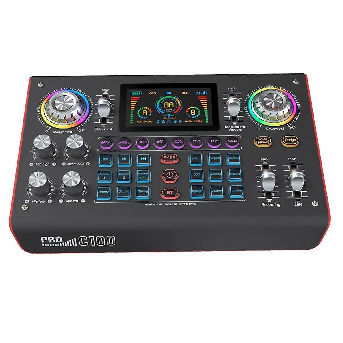 C100pro Dual Channel Multi-Function External Live Sound Card Anchor Game Karaoke for PC Streaming Media Game Bluetooth A