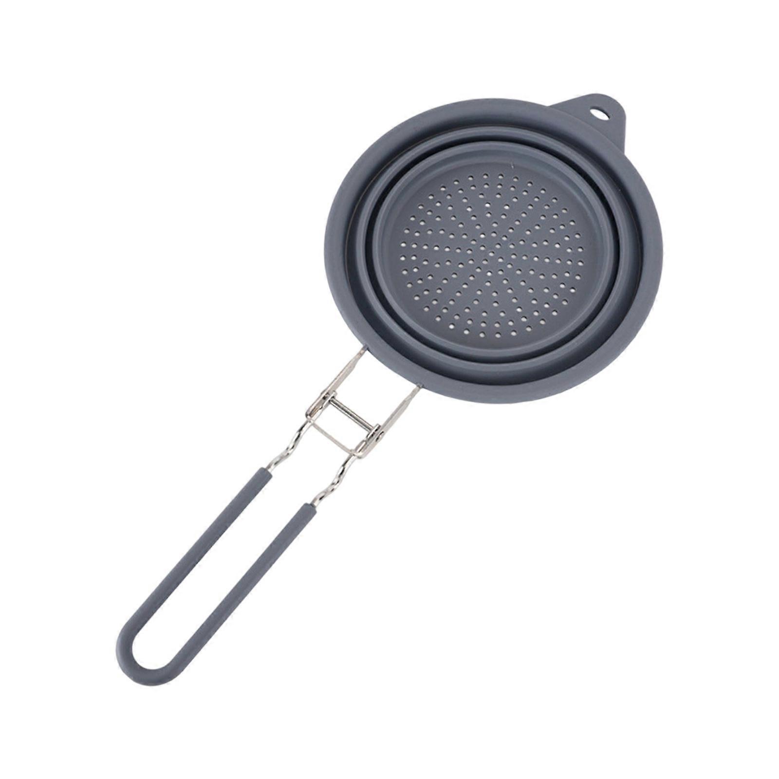 Collapsibles Colander with Handle Round Silicone Strainer Colanders,Foldable Kitchen Strainer for Draining Vegetable  Grey