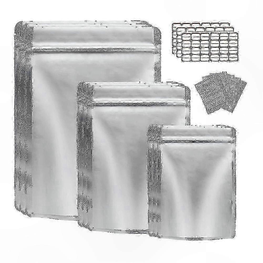 50-Pack Resealable Mylar Bags for Food Storage with Oxygen Absorbers, Ideal for Grains and Nuts Preservation