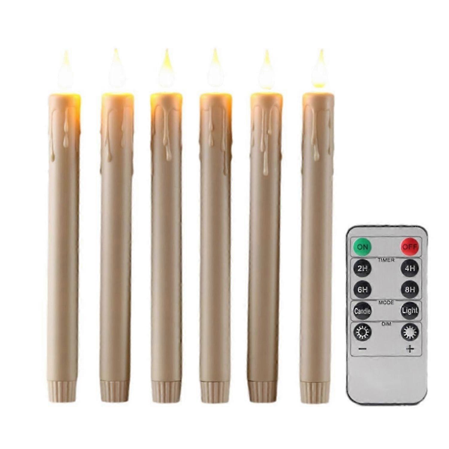6 Pcs Flameless Taper Candles with Remote Function Decoration Lamp