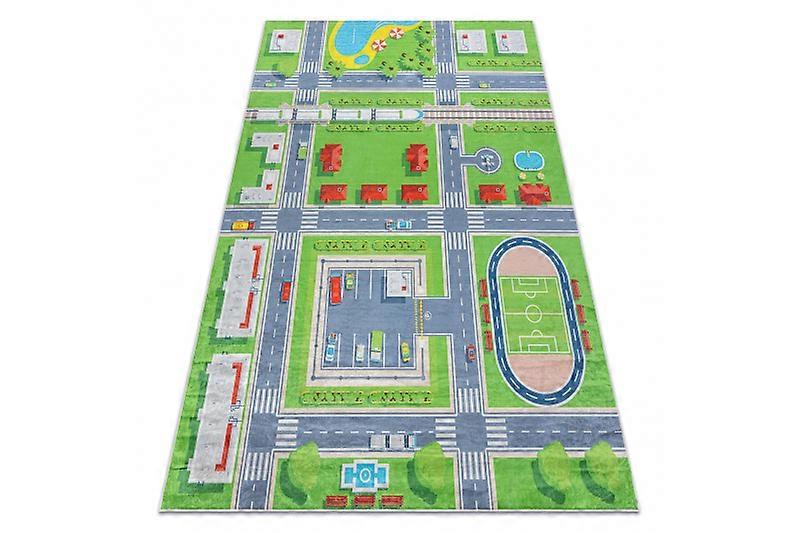 BAMBINO 2624 washing carpet City, streets for children anti-slip - green / grey