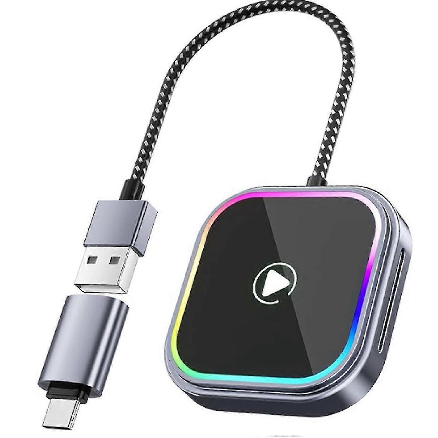 2-in-1 Wireless Carplay Adapter for &Android Audio Reactive Lighting Design Carplay Dongle Android A