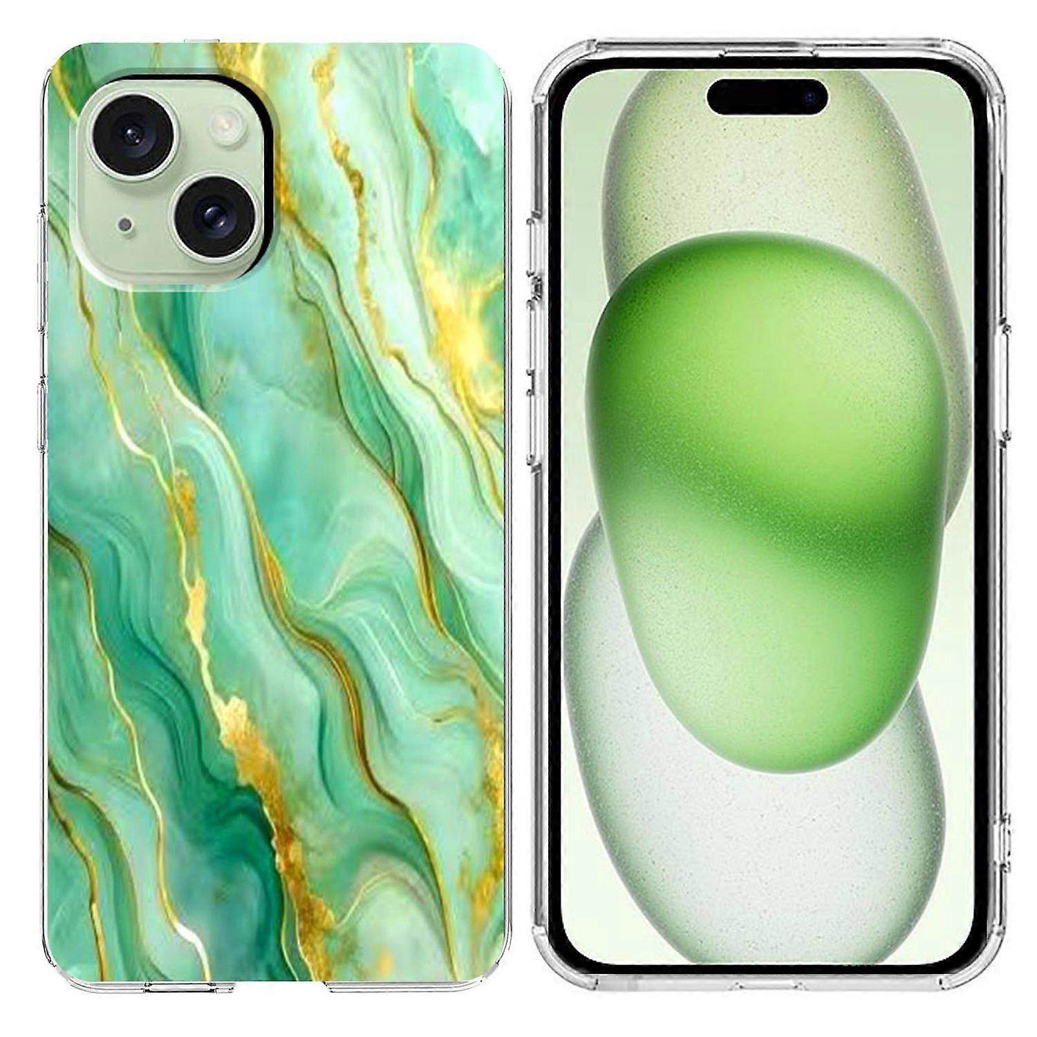 For iPhone 15 Plus Case Marble Pattern Printing Soft TPU Phone Cover - Green