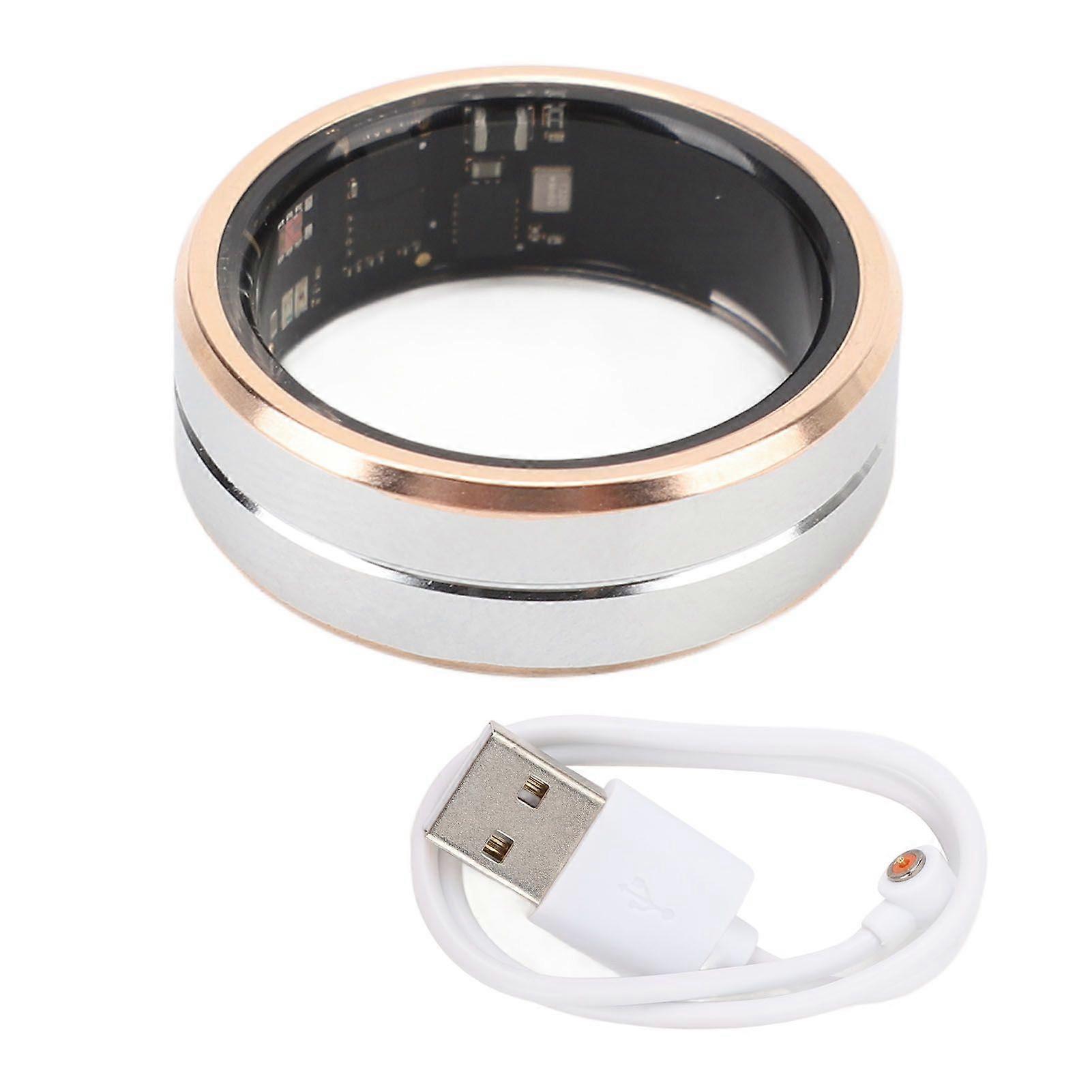 Smart Ring Health Tracker IP68 Waterproof Wearable Pedometer 15 Days Battery Life Sleep Fitness Ring Gold Edge Size 8